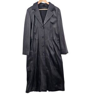 Vintage Wilsons Leather Mens L Black Patchwork Full Length Button Trench Coat